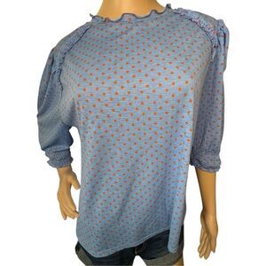 Zara Blue And Orange Polkadot Stretchy Half Sleeve Lightweight Blouse